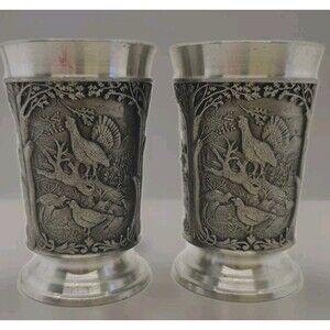 German Pewter & Zinc Shot Glass 95% Wildlife Embossed Outdoorsman Frieling Zinn